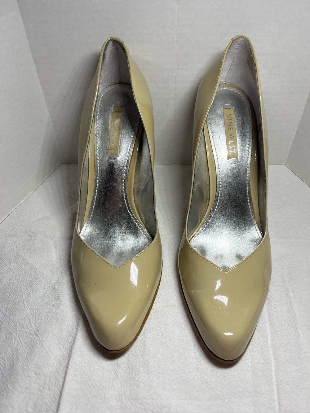 Nine West Glossy Cream Patent Pointed-Toe Pumps